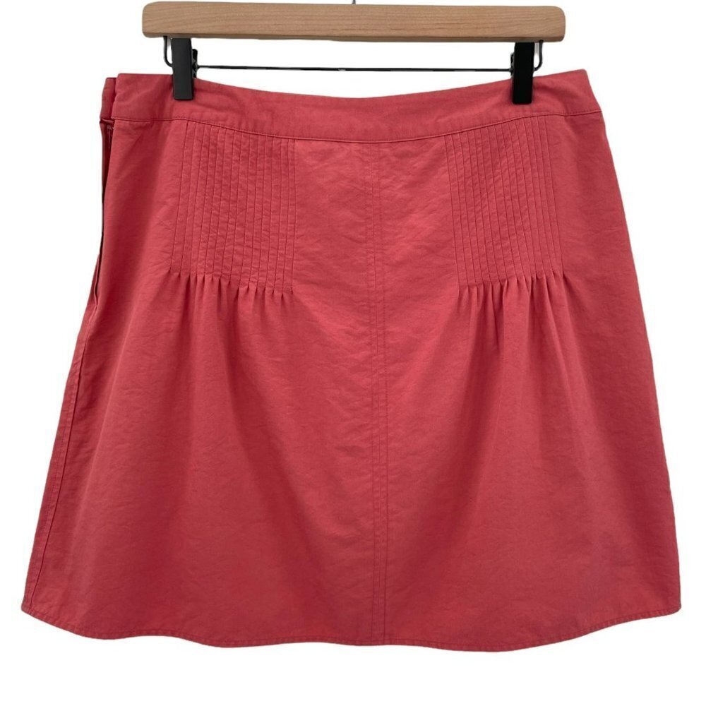 Anthropologie x Sitwell Pleated Mini Skirt Salmon Pink Nylon Cotton Made USA 10 - Picture 2 of 9